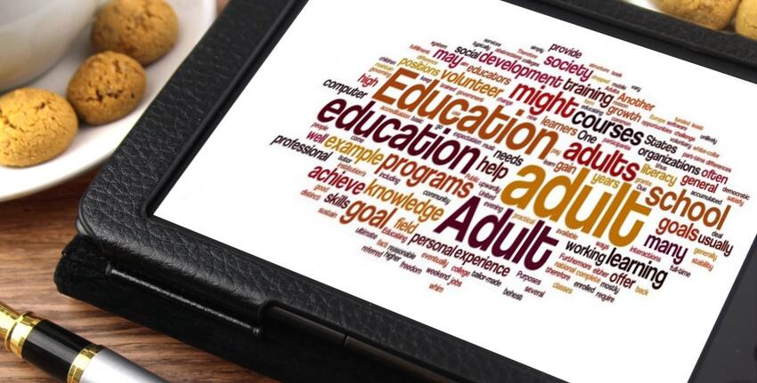 A word cloud about adult education